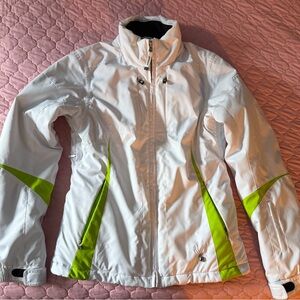 Spyder Women's White and Neon Green Ski Jacket